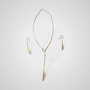 Gucci 18K Logo Bar Lariat Necklace and drop earrings set